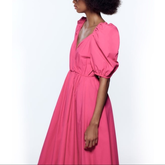ZARA Puff Sleeves Midi Dress - Picture 5 of 13